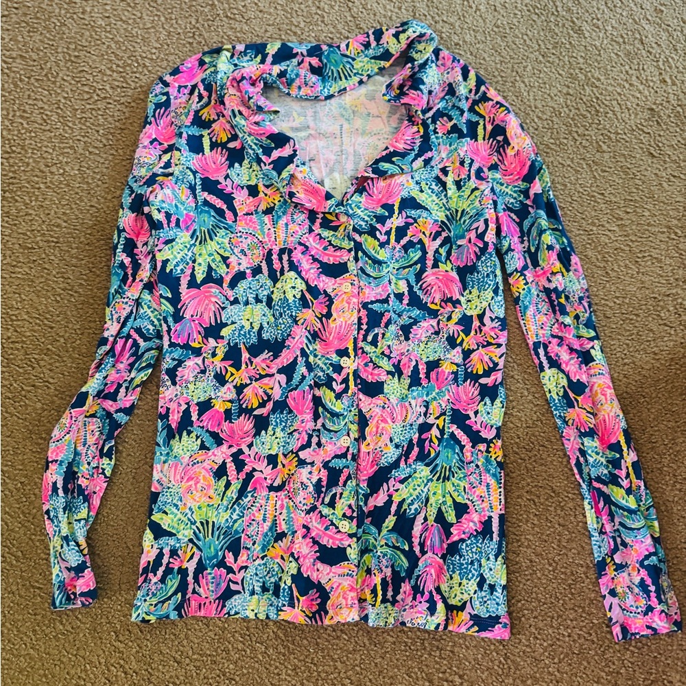 Lilly Pulitzer Vibrant Floral Blouse - Pink, Blue, Green